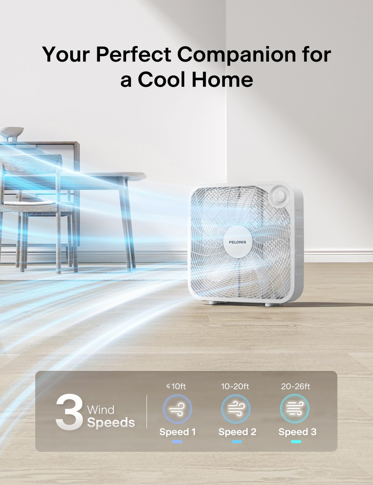 PELONIS 20 Inch Box Fan – 3 Speeds, Window Fans, Floor or Tabletop, 25ft/s, 2... gallery