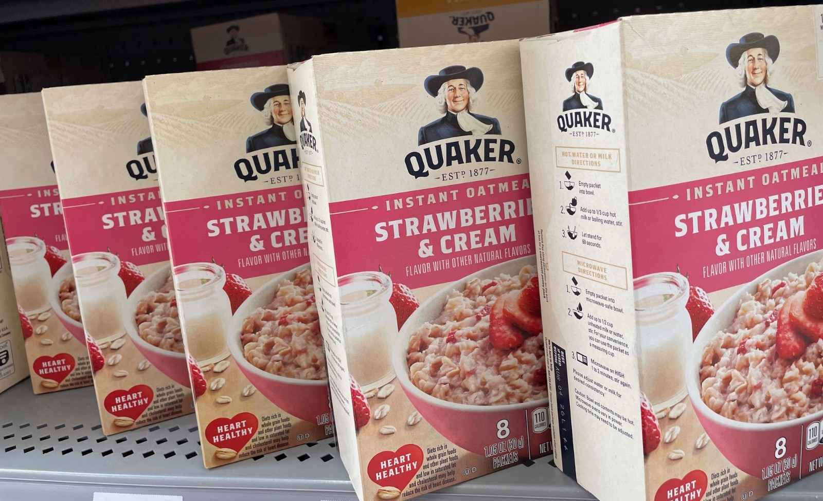 5 Pack Quaker Instant Oatmeal Strawberries & Cream Flavor Size 8.4 oz Boxes gallery