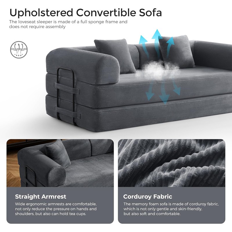Sectional Sofa Bed Comfy Boneless Modular Corduroy Sofa Couch Convertible 4 in 1 gallery