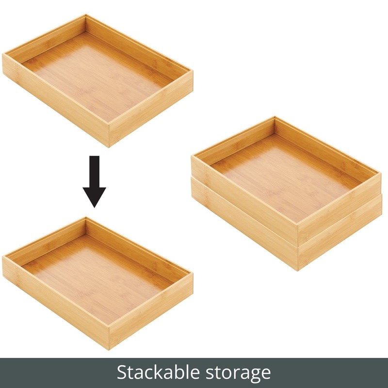 mDesign Bamboo Wood Stackable Drawer Organizer Bin Box 12 x 9 x 2, Natural gallery