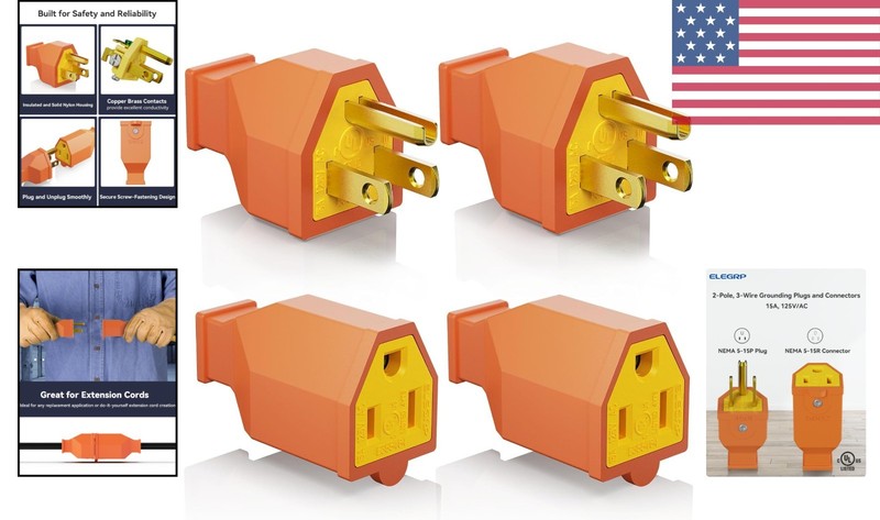 Toughened Brass Plug & Connector Set, Listed, 2x 15A 125V Replacement Ends gallery