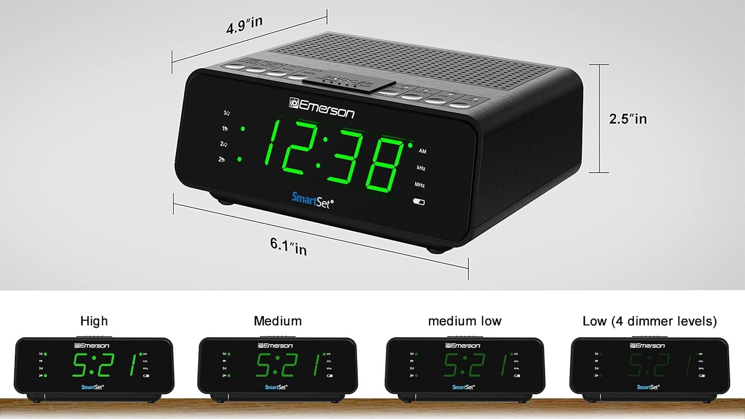 Emerson SmartSet Alarm Clock with AM/FM Radio Dimmer Sleep Timer LED Display gallery