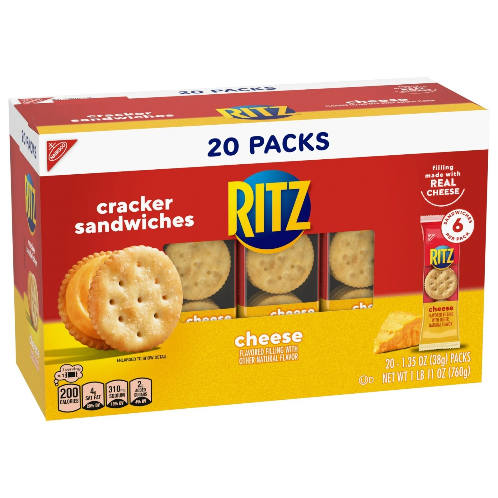 RITZ Cheese Sandwich Crackers, 20 Snack Packs (6 Crackers Per Pack) gallery