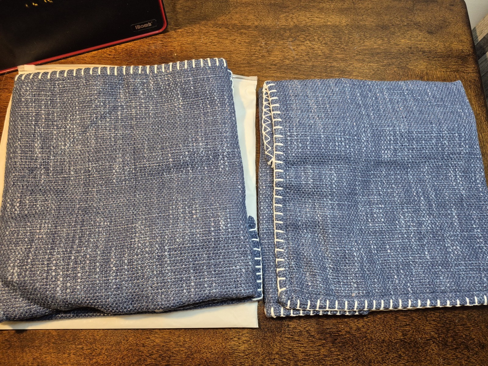 2 Pack Pillow Covers 14" x 24" Navy Blue & Cream Trim Stitching NEW gallery