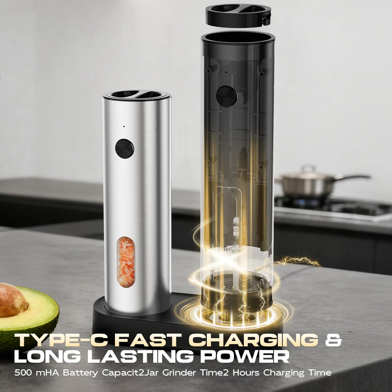 Electric Salt and Pepper Grinder Set, Pepper and Salt Shakers, Auto Pepper Mill gallery
