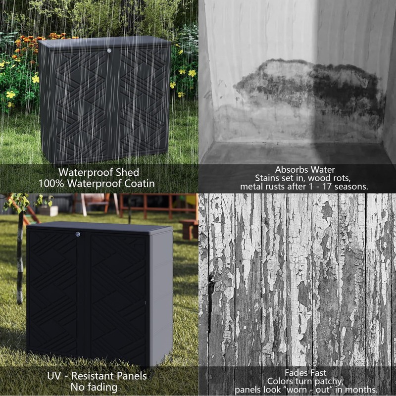 Outdoor Storage Cabinet Space-Saving Resin Shed with Shelve for Patio Black gallery