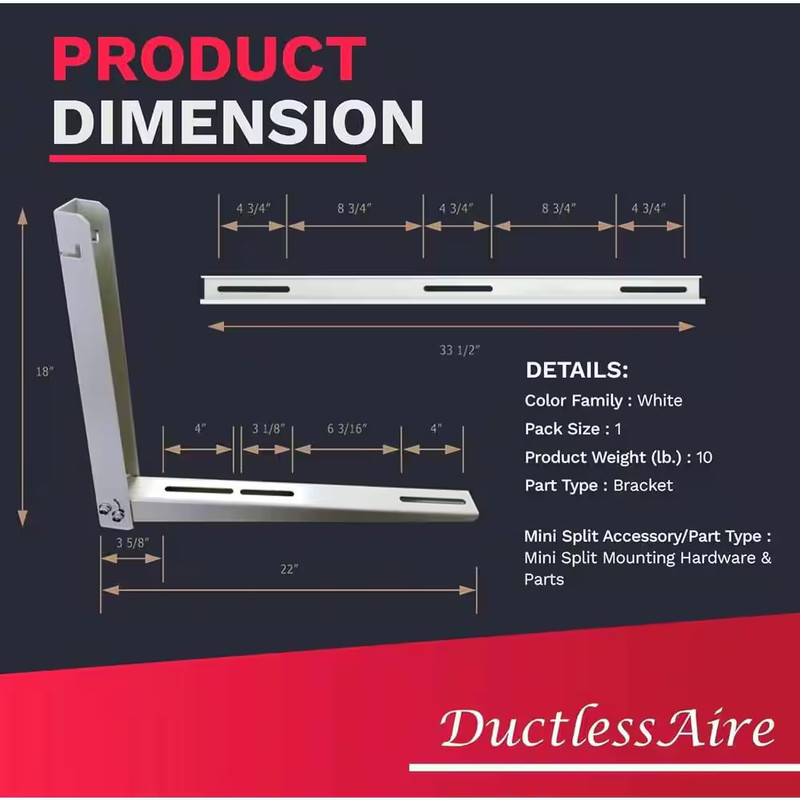 Ductless Aire Mini Split Wall Mount Bracket Outdoor AC Heat Pump 9000-36000 BTU gallery