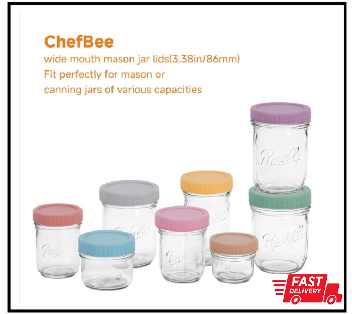 Wide Mouth Mason Jar Lids - 8PCS Colored Mason Plastic Lids Wide Mouth, Leak Pr gallery