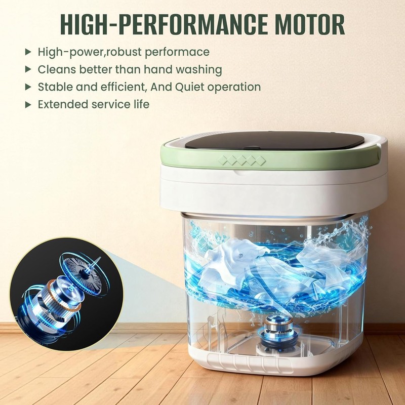 16L Foldable Portable Washing Machine, 45dB Quiet 3-Mode Mini Washer, Green gallery