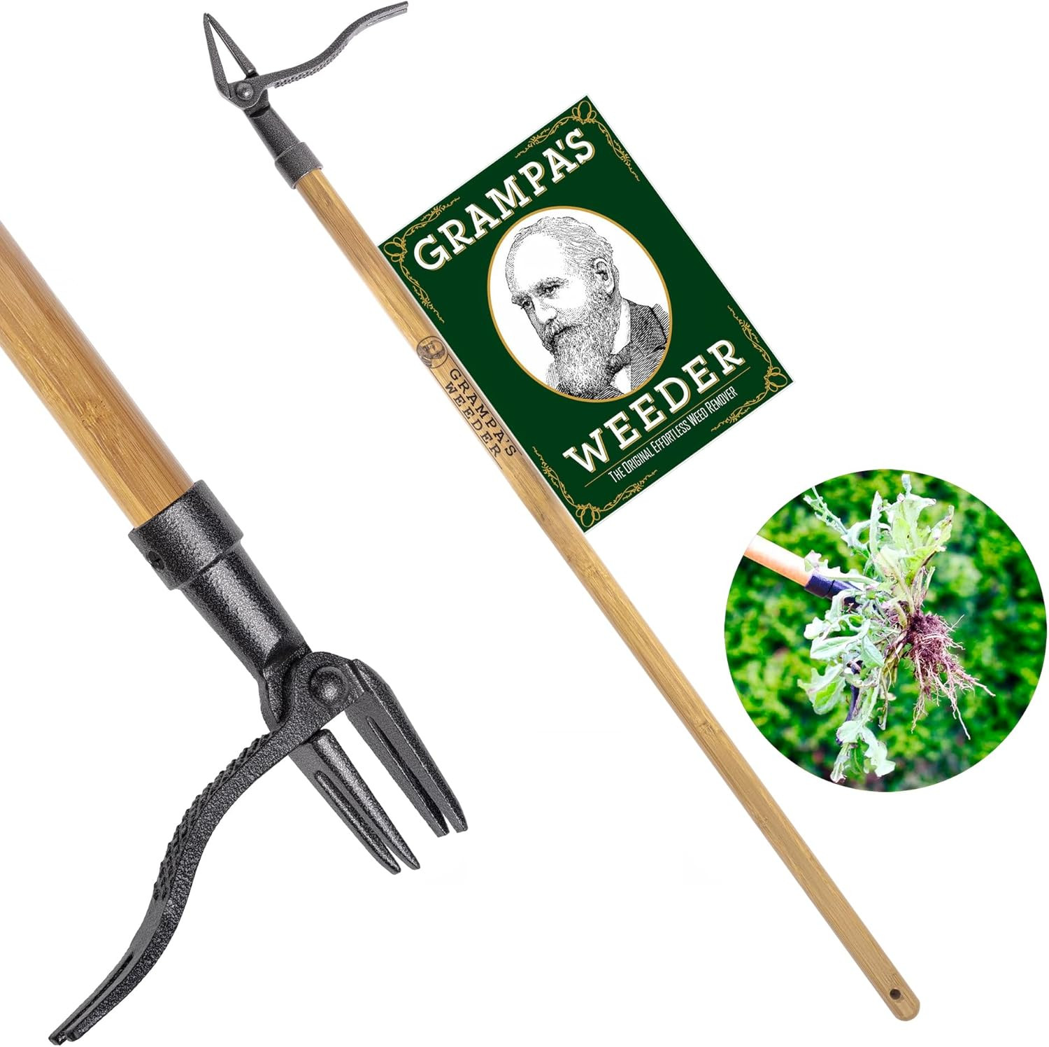 - the Original Stand up Weed Puller Tool with Long Handle - Made with Real Bambo gallery