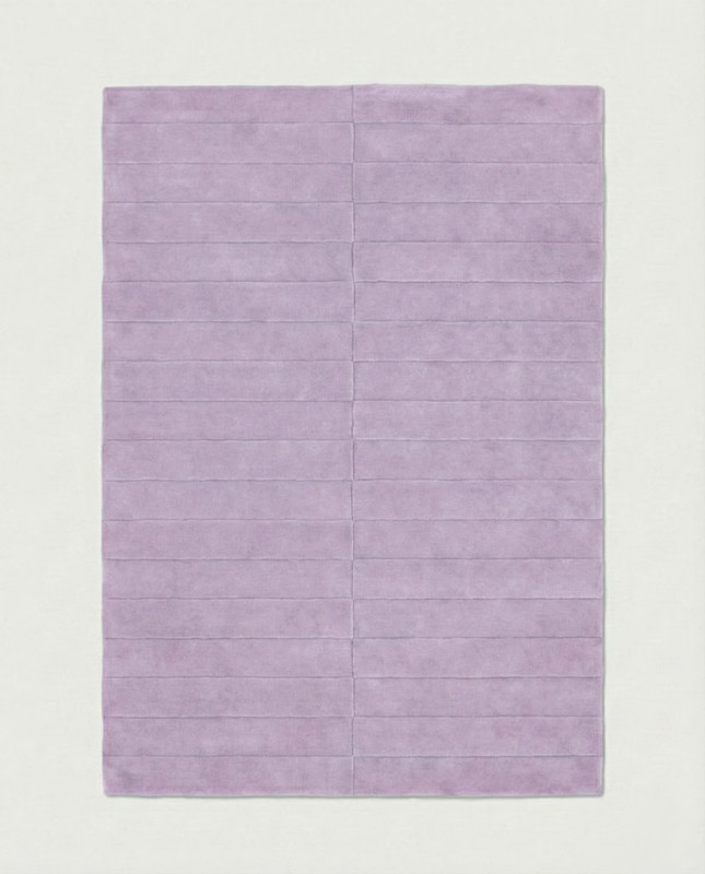 Hand Tufted lilac Wool Rug | Solid Levander Stripped High low pile Area Rug 6x9 gallery