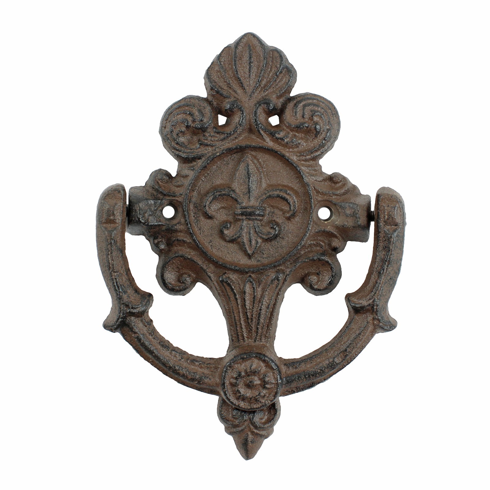 Cast Iron Fleur De Lis Door Knocker Scrolls Accent Rustic Victorian Style Brown gallery
