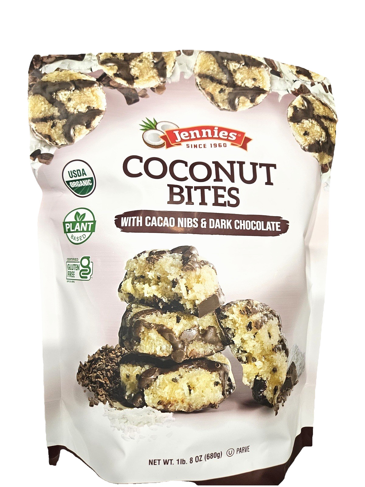 JENNIES ORGANIC COCONUT BITES WITH CACAO NIBS & DARK CHOCOLATE 24 OZ EXP: 02/27 gallery