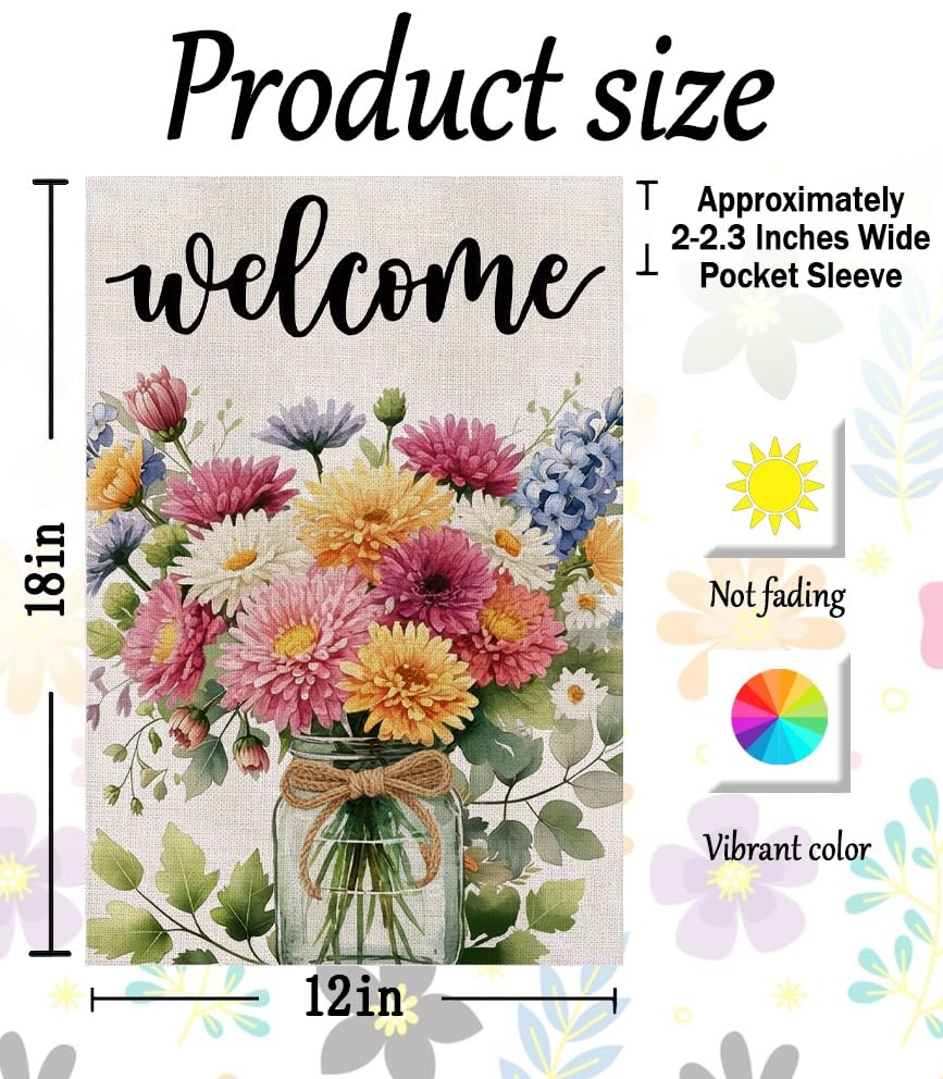 Spring Summer Floral Welcome Garden Flag Double Sided Mason Jar Yard Decor gallery