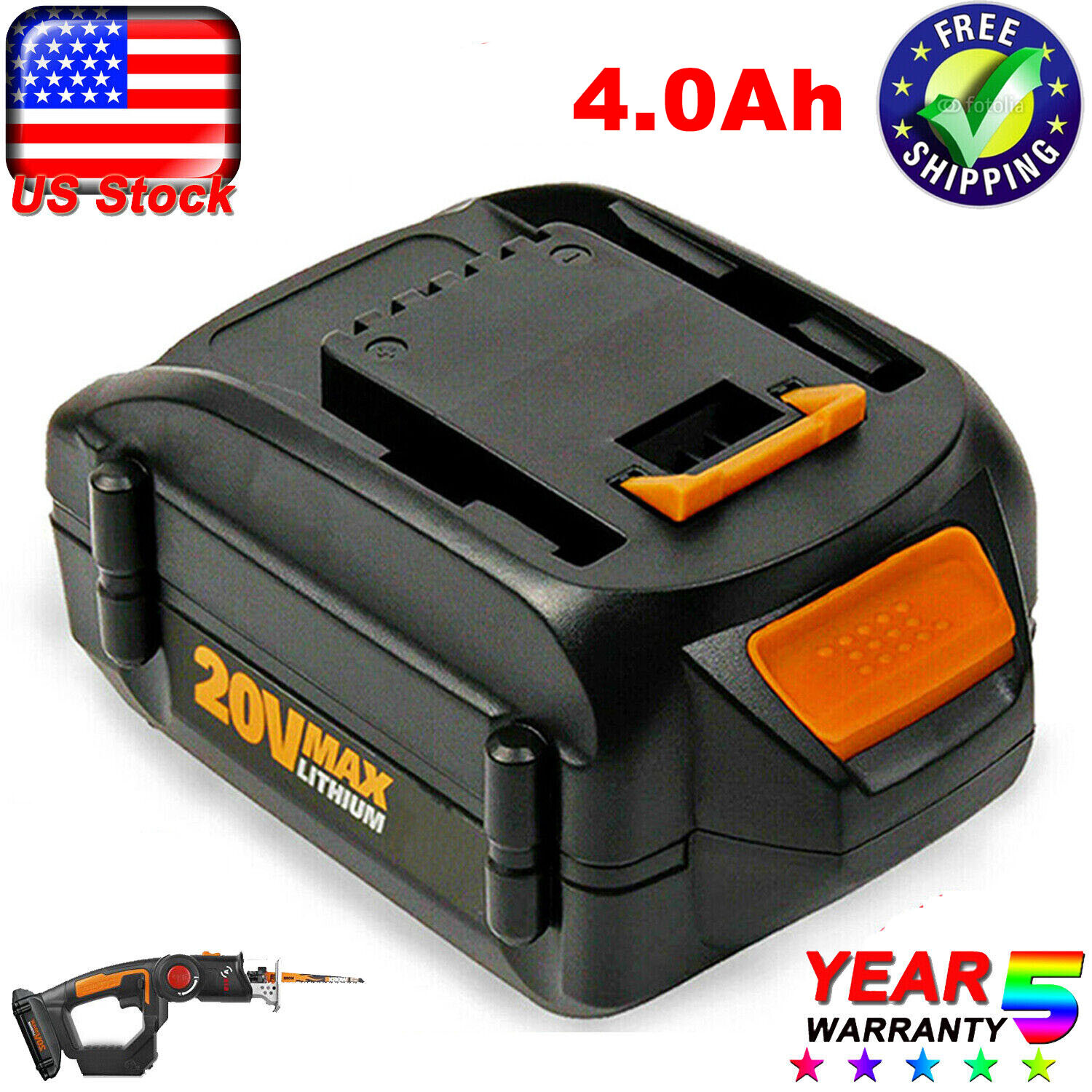 New For WORX 20V MAX Extend Lithium-ion Battery WA3520 WA3525 WA3575 WG155 WG540 gallery