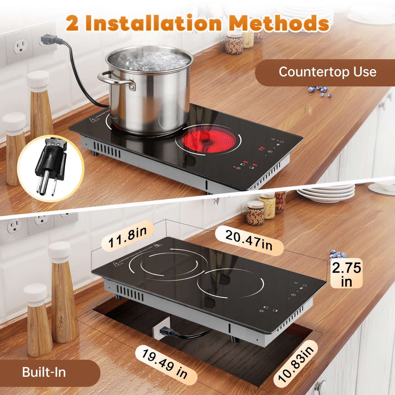 Portable Electric Cooktop 2 Burners 2800W for RV Home Outdoor Apartment gallery