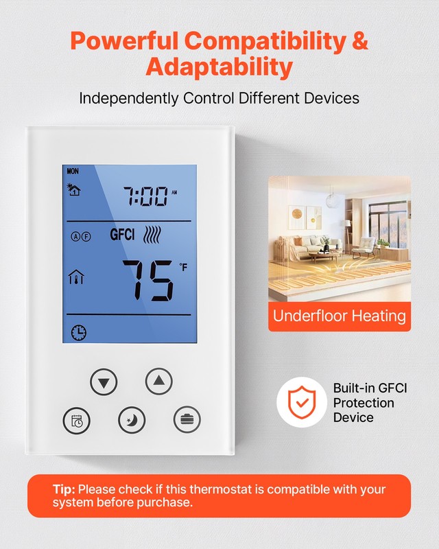 VEVOR 7 Day Programmable Thermostat for Underfloor Heating Heat Pump White gallery