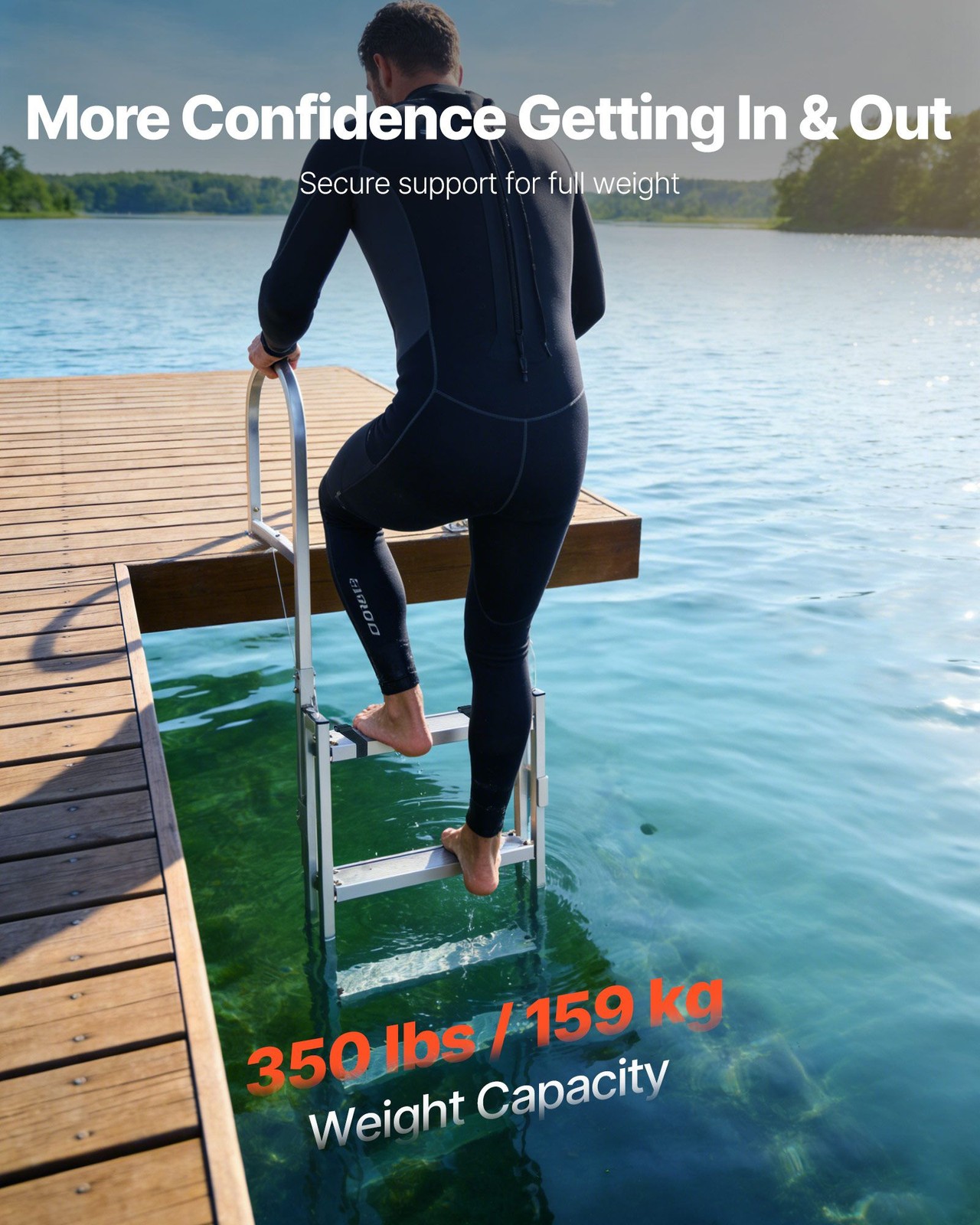 Aluminum Retractable Dock Ladder, 5 Steps, 350lb Capacity, 67-79in Adjustable gallery