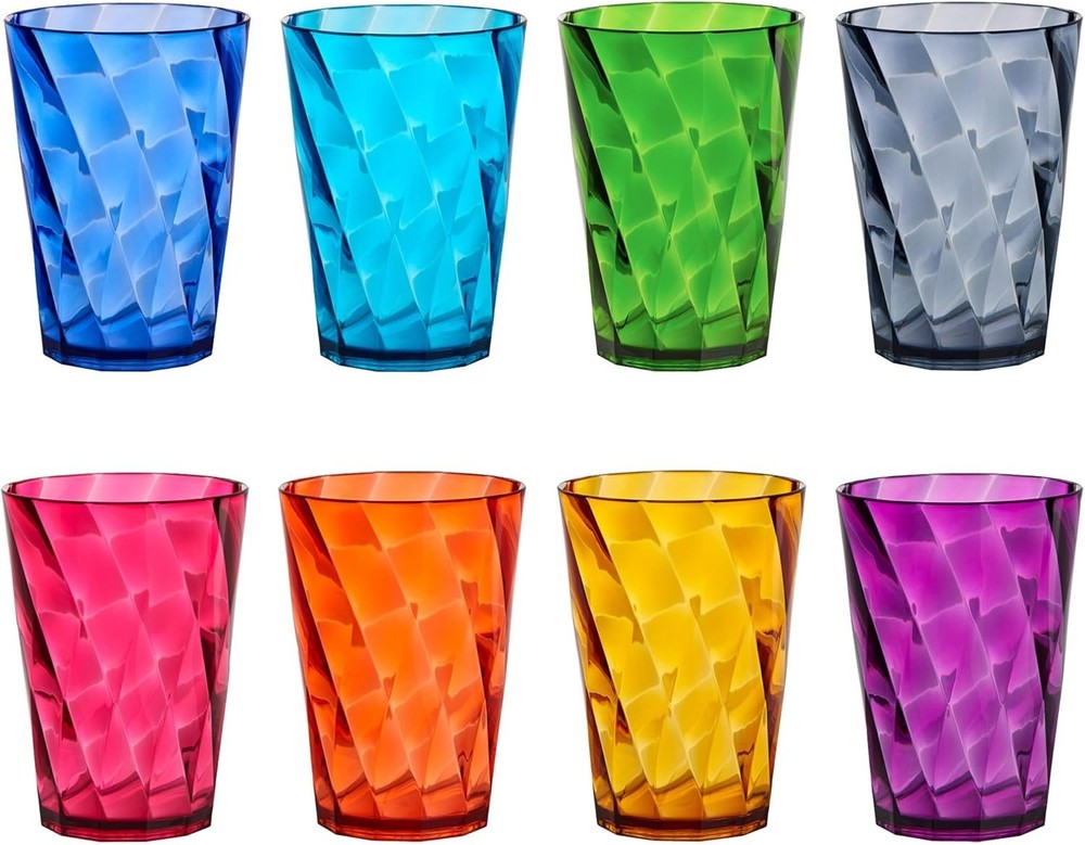 Optix Mini Plastic Reusable Drinking Glasses (Set of 8) 8Oz Juice Cups in Jewel
