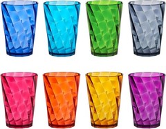 Optix Mini Plastic Reusable Drinking Glasses (Set of 8) 8Oz Juice Cups in Jewel