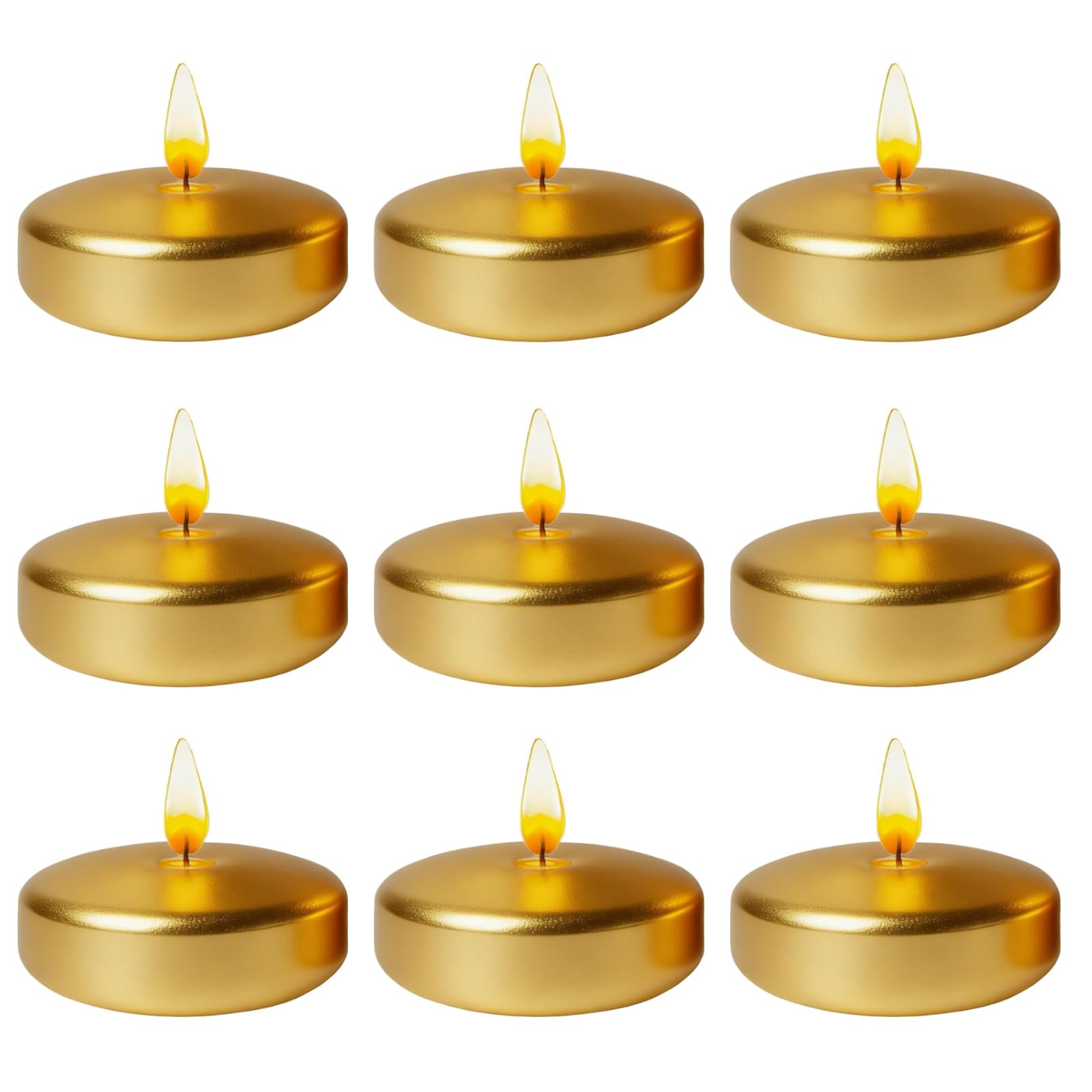 12 Pack Gold 3 Inch Floating Candles Paraffin Wax Elegant Clean Burning Flame gallery