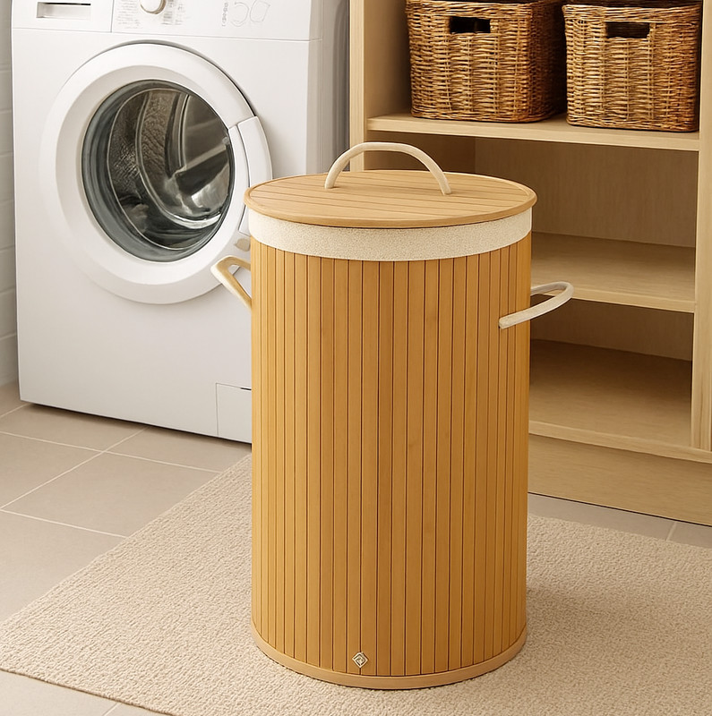 Natural Bamboo Foldable Laundry Basket Hamper gallery