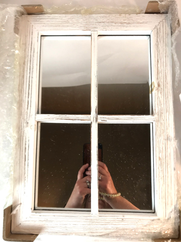 Rustic White Window Pane Wall Mirror Barnwood Farmhouse Distressed Wood 11"x15"