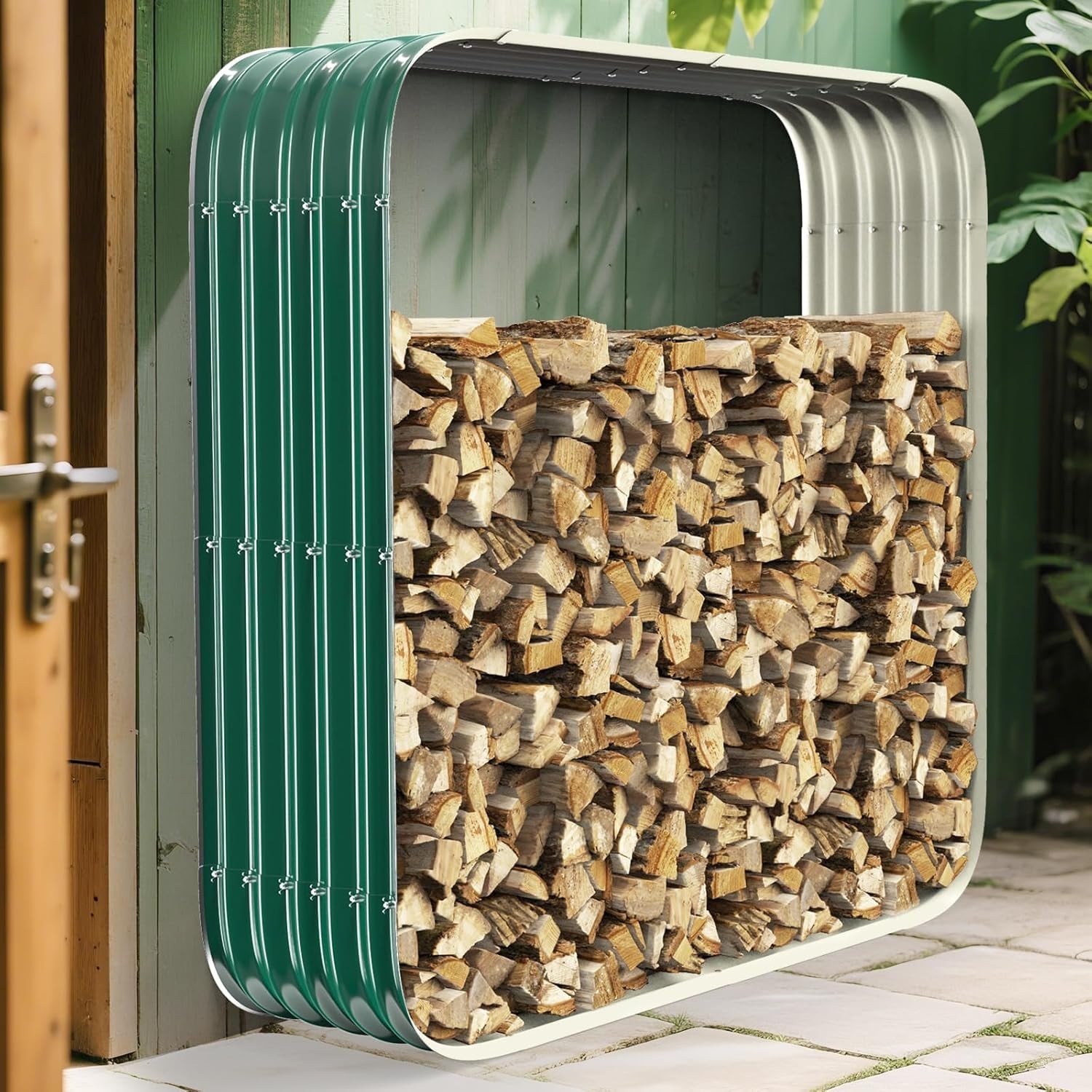 50" Heavy Duty Waterproof Firewood Rack - 500 LB Capacity, Green Metal Garden Be gallery