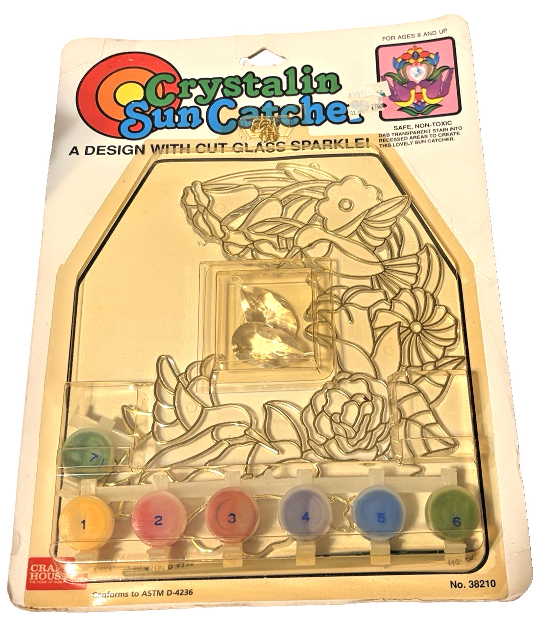 Craft House Crystalin Sun Catcher Hummingbirds Flowers Hang Paint Kit '94 Vint. gallery