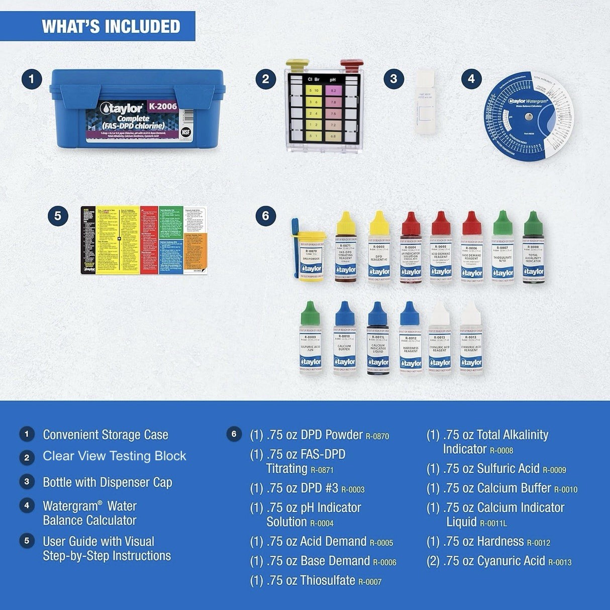 Taylor K-2006 FAS-DPD Pool Water Test Kit Chlorine pH Alkalinity Calcium gallery