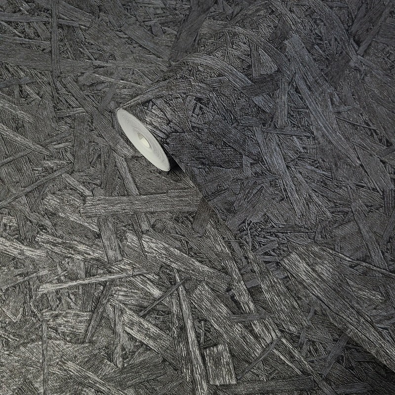 Faux Oriented Strand Board charcoal Black textured modern 3d Wallpaper gallery