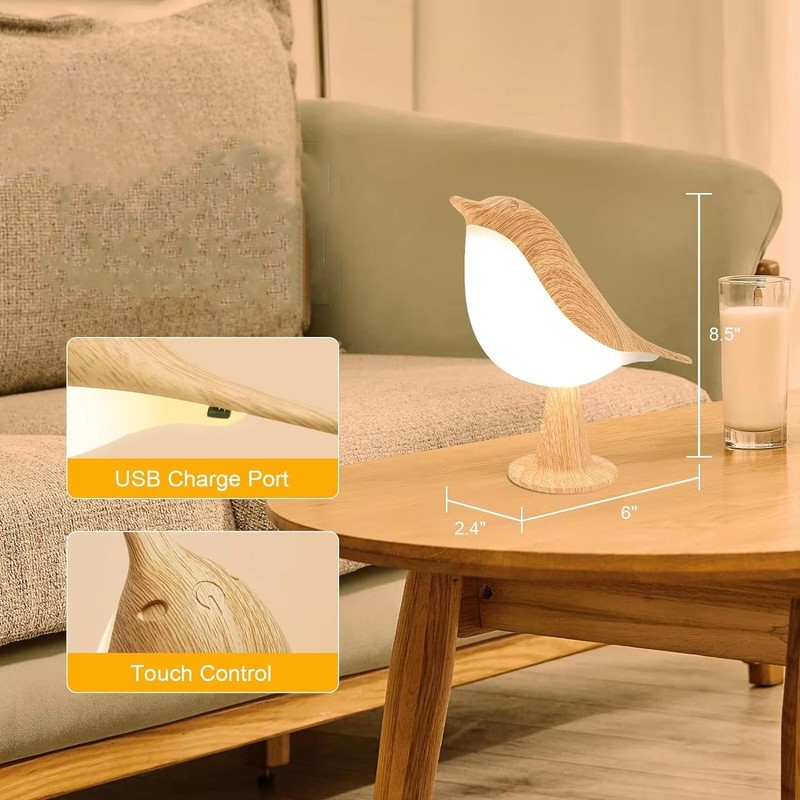 1pc LED Touch-control Bird Lamp - Art Deco, 3-levels Dimmable, Usb-cordless with gallery
