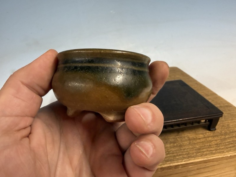 Japanese Unknown Maker Shohin Bonsai Tree Pot 2 1/2 By 1 5/8” Unique Glaze gallery