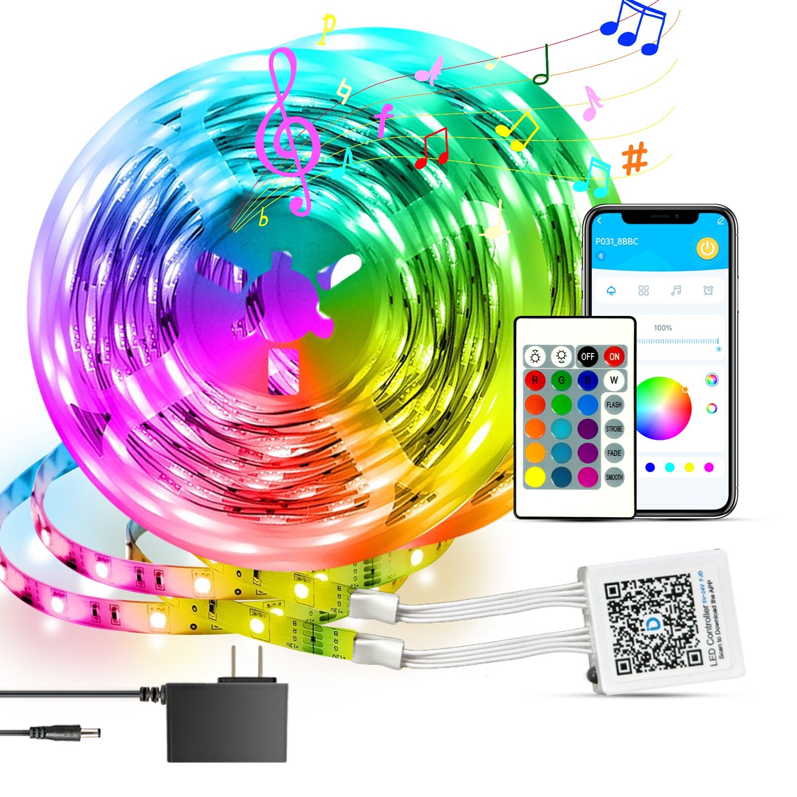 100Ft LED Strip Lights, Smart Light with App Remote Control, RGB LED Lights for gallery