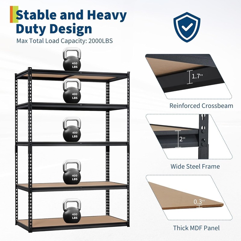 GRAVEE 5 Tier Adjustable Storage Shelving Unit, Heavy Duty Metal Garage Racks gallery