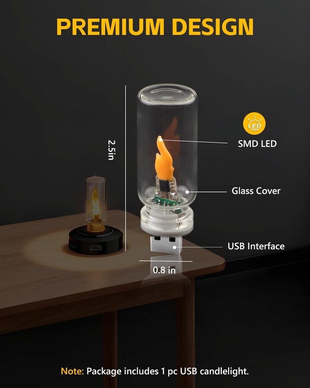 2PCS USB Flame Light Flickering LED Clear Glass Night Light Simulated Light Lamp gallery