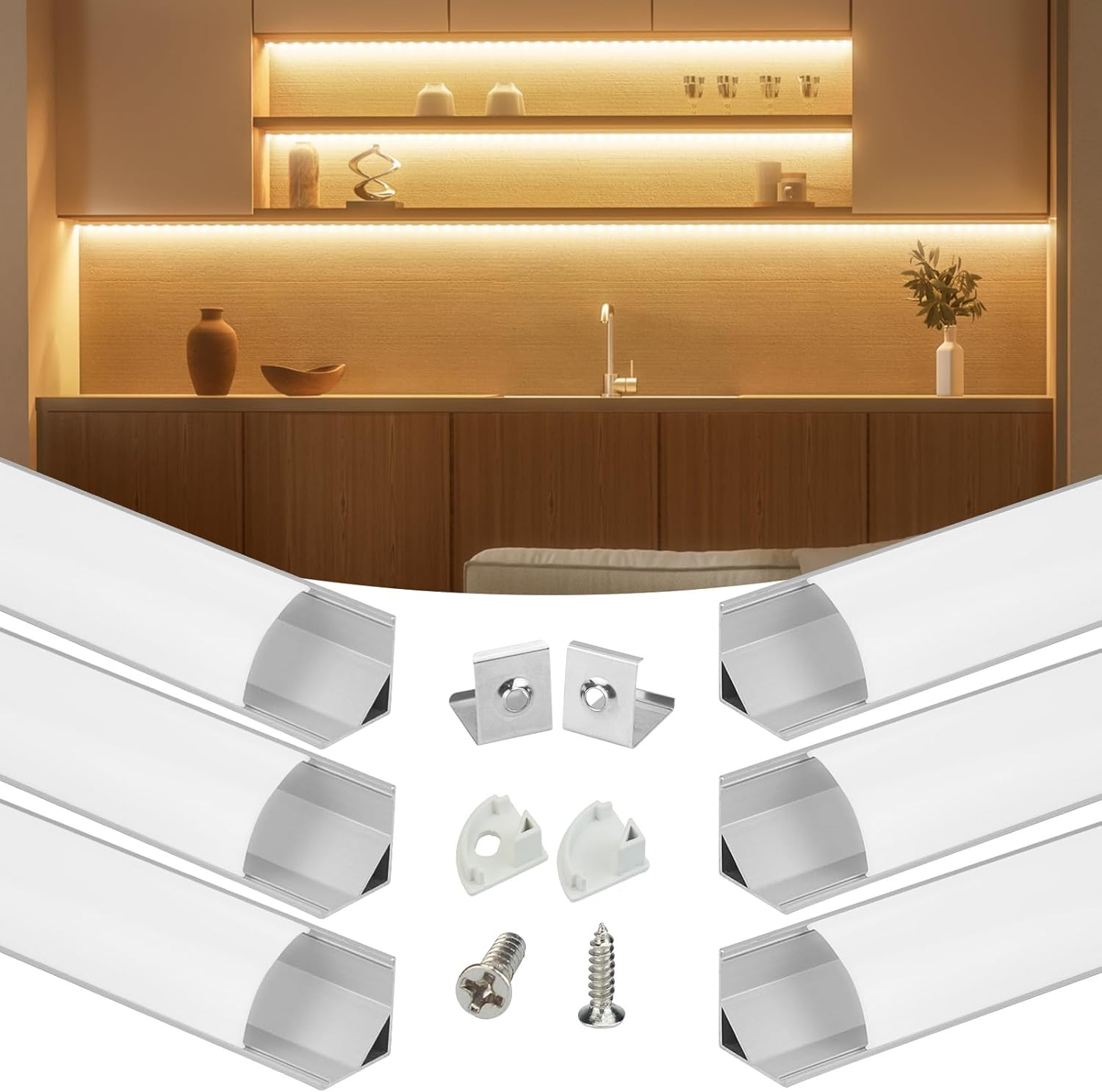 6Pack 3.3FT/1M V Shape LED Channel Silver Aluminum LED Strip Diffuser gallery