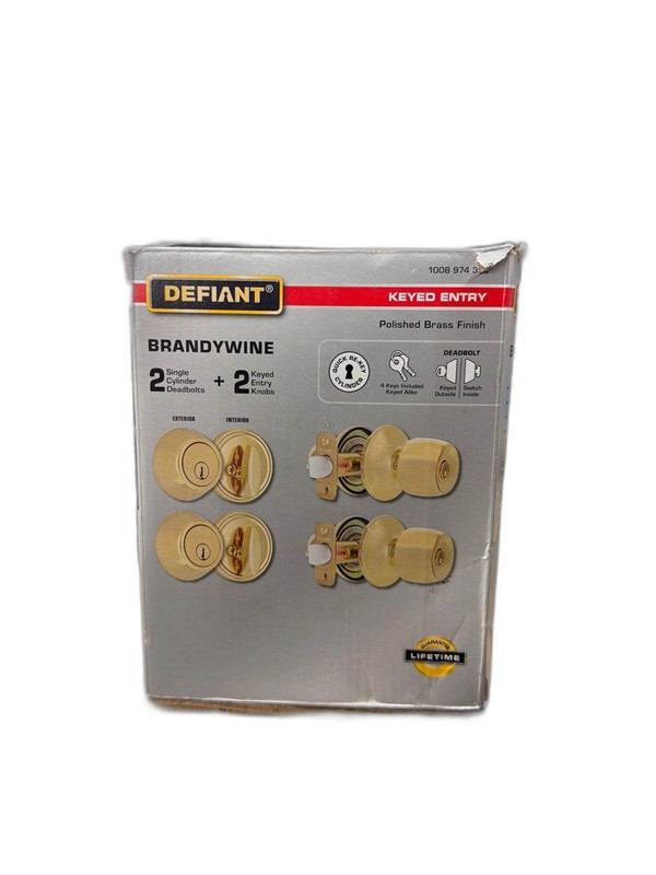 Defiant Brandywine Polished Brass Single Cylinder Keyed Entry Project Pack gallery
