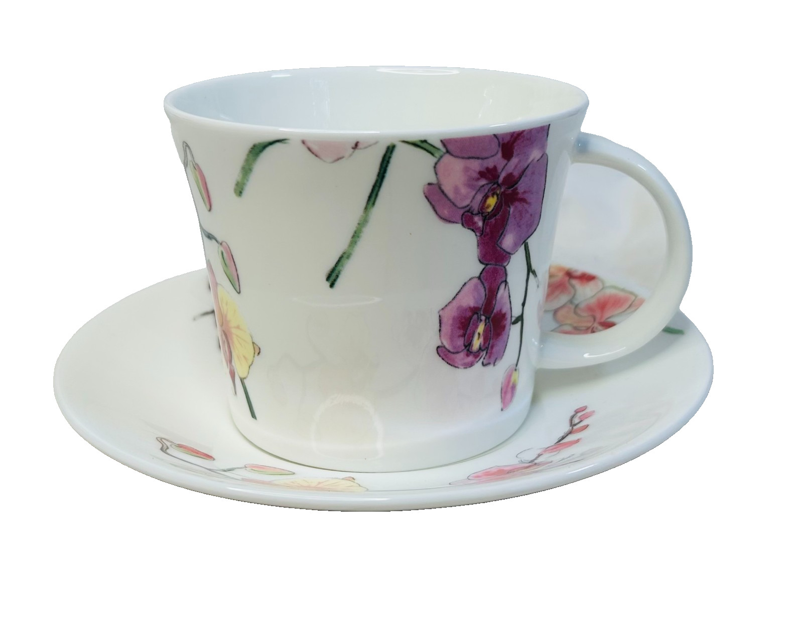Roy Kirkham Orchid Breakfast Cup & Saucer Fine Bone China England Vintage RARE gallery