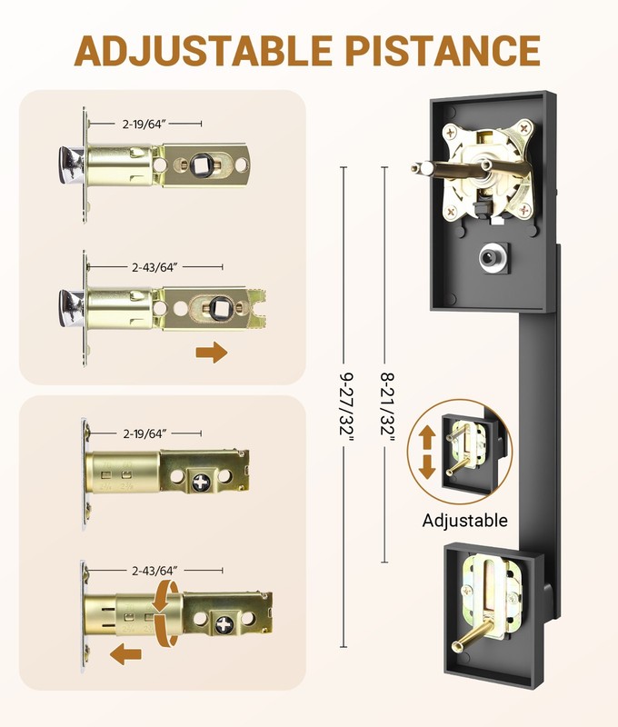 Front Door Lock Set with Adjustable Deadbolt & Reversible Handle, Black gallery