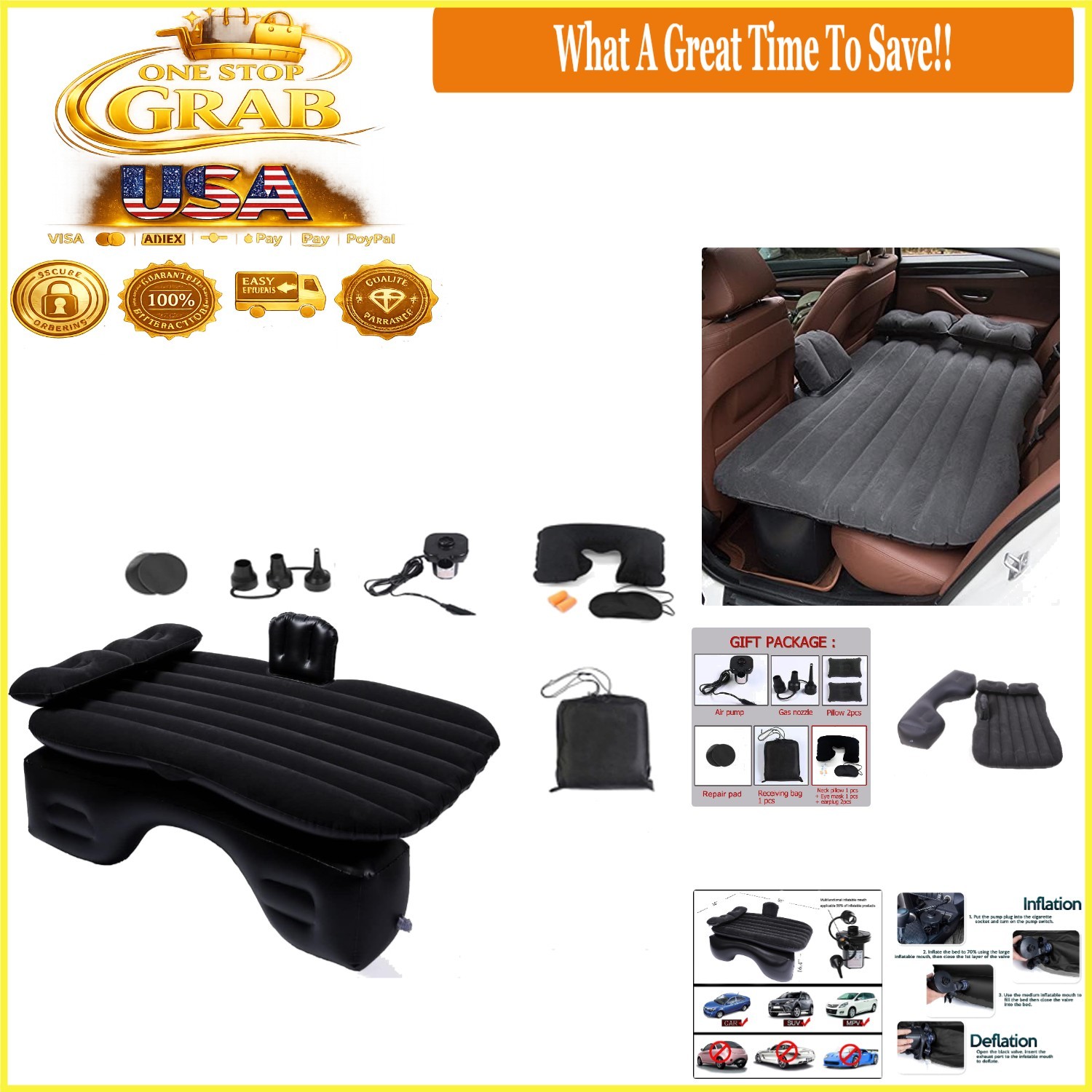 Inflatable Car Air Mattress Back Seat Bed with Pump Portable SUV Camping gallery