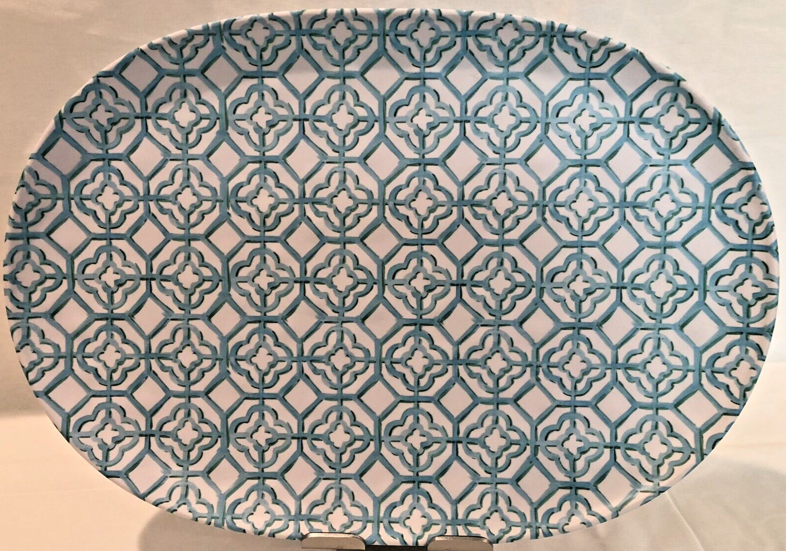 MERRIT MELAMINE - Oval Serving Tray Platter - Turquoise Trellis - 17" x 12" NEW gallery