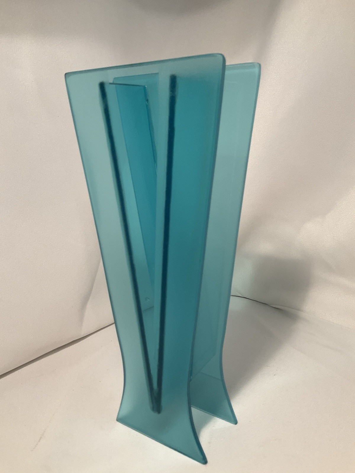 Frosted Teal Glass Flower VASE V SHAPE Postmodern gallery