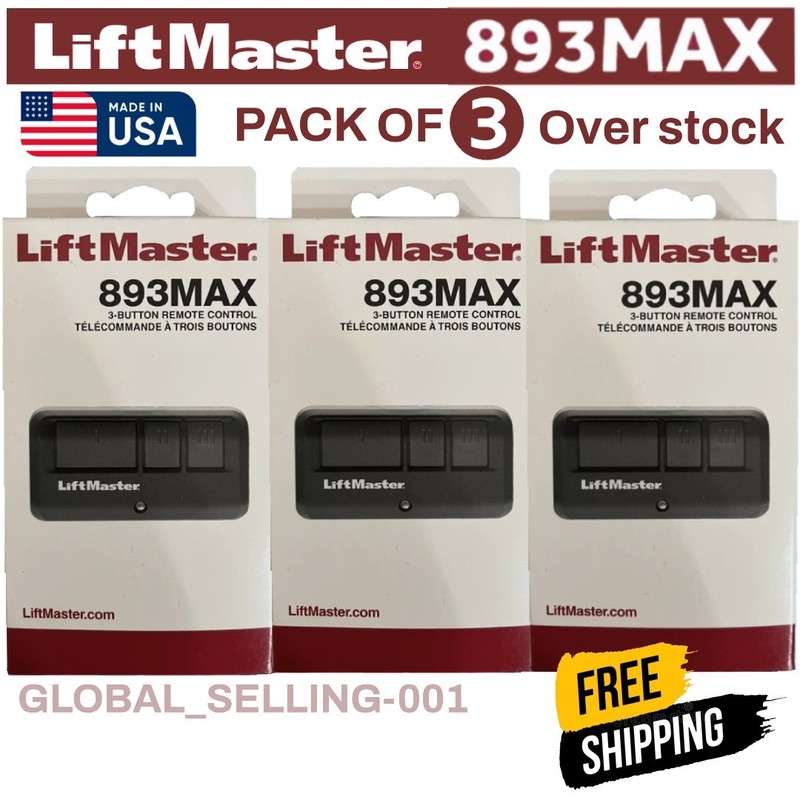 (3-pack) 893MAX 3 Button Liftmaster Visor Remote Control Garage Door Opener gallery