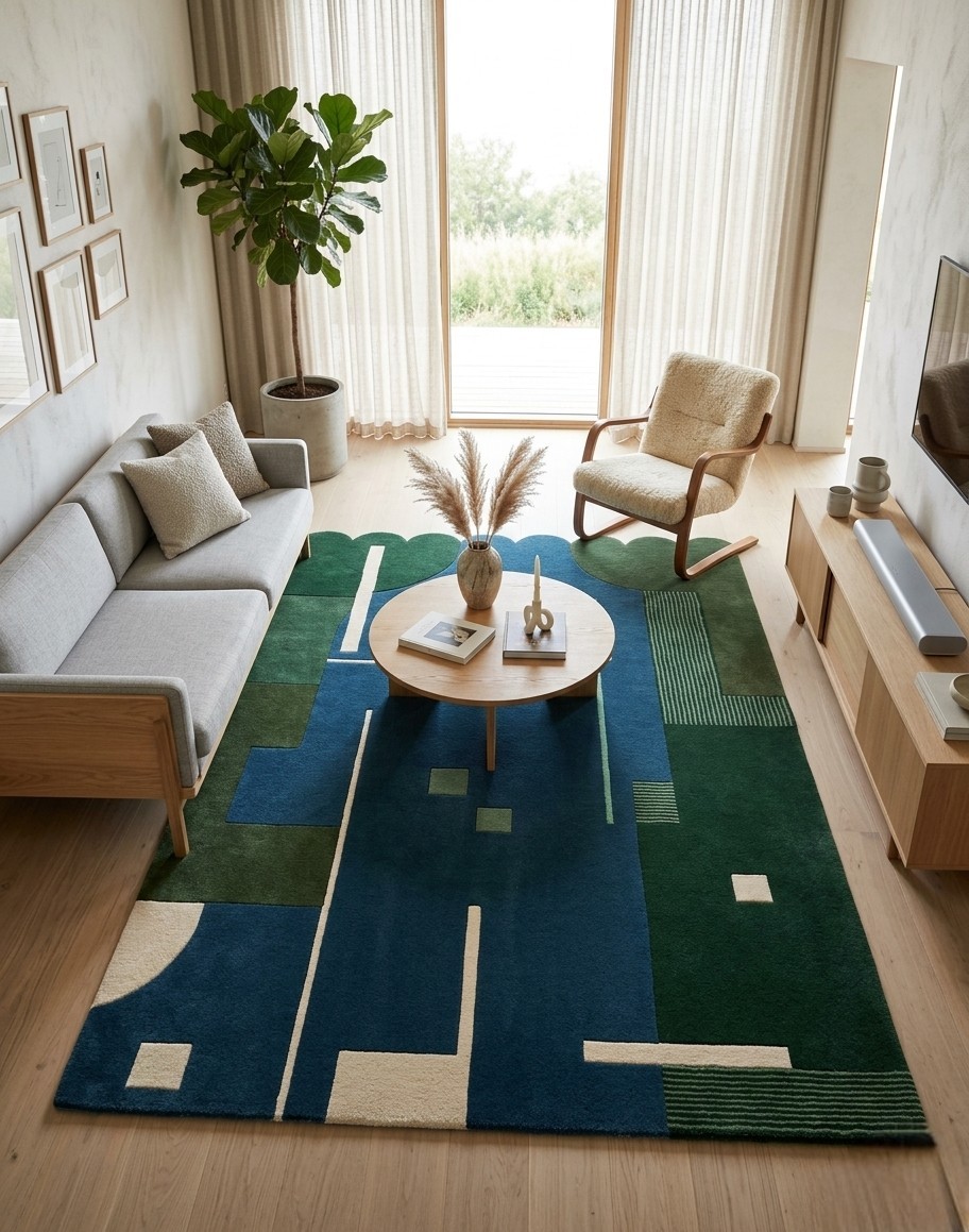 Hand Tufted Area Rug | Modern Geometric |Cotton Canvas Backing Living Room Rug gallery