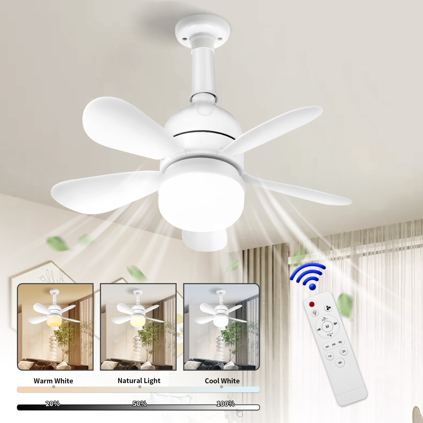 1-4PCS 2 In 1 E27 Ceiling Socket Fan 30W Dimmable LED Light Remote Control gallery