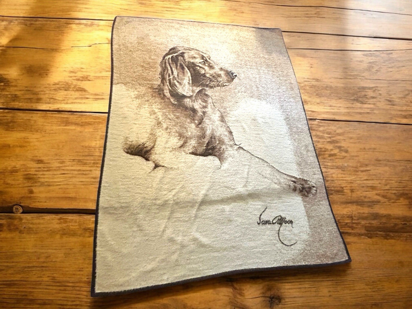 Biederlack Dog Labrador Lab Blanket Reversible 72" x 53" Brown Cream Tan Signed gallery