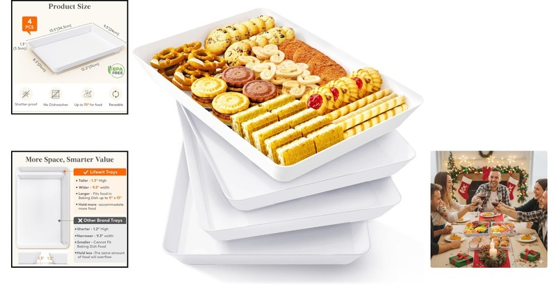 Space-Saving Stackable Serving Trays - 4 Count, Easy Clean BPA-Free Plastic gallery