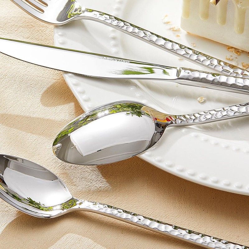 18/10 Stainless Steel Flatware Set 20pc Hammered Silver Dining Cutlery (78 gallery