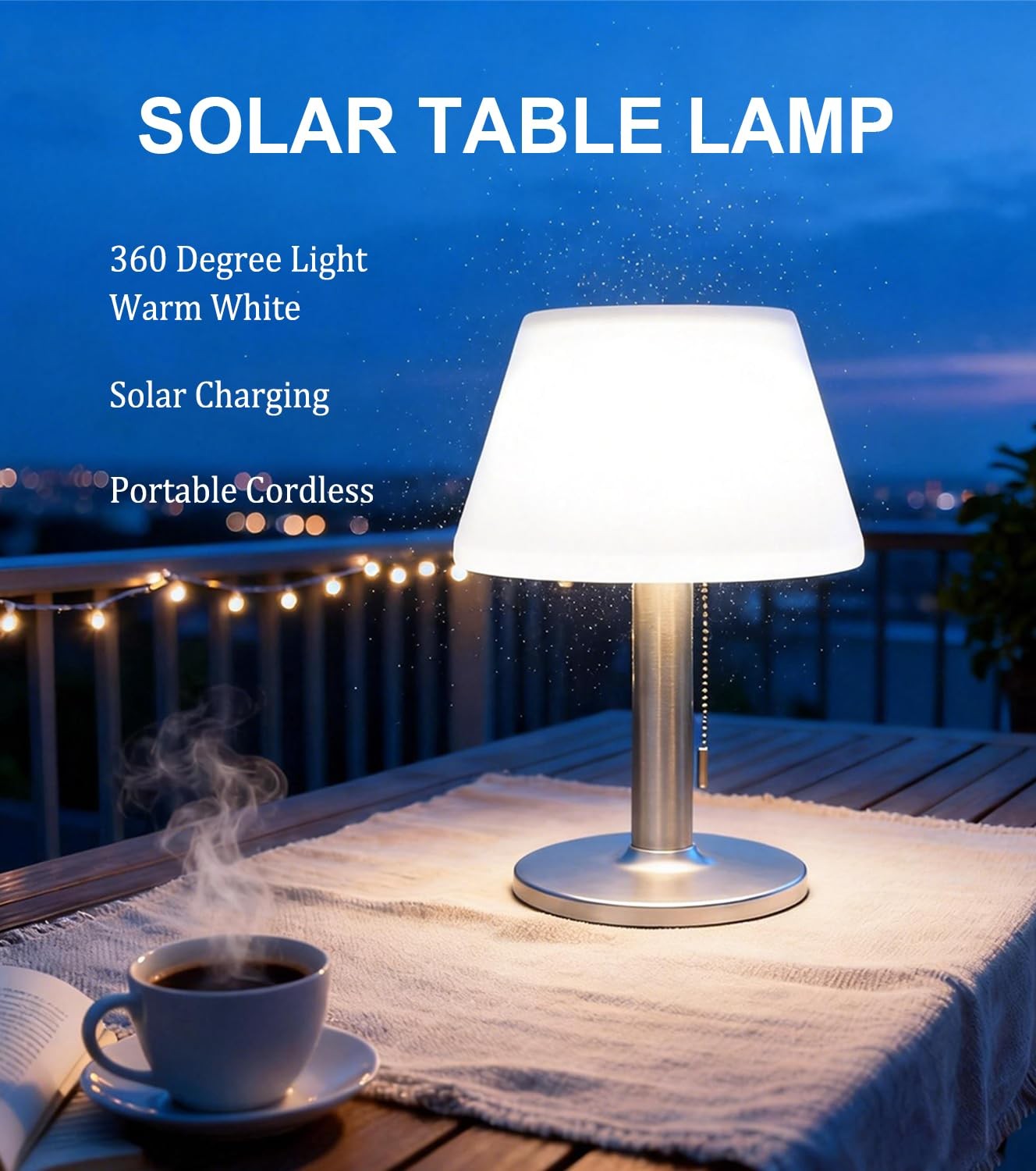 Dimmable LED Solar Table Lamp - Waterproof Cordless Outdoor & Indoor Use gallery